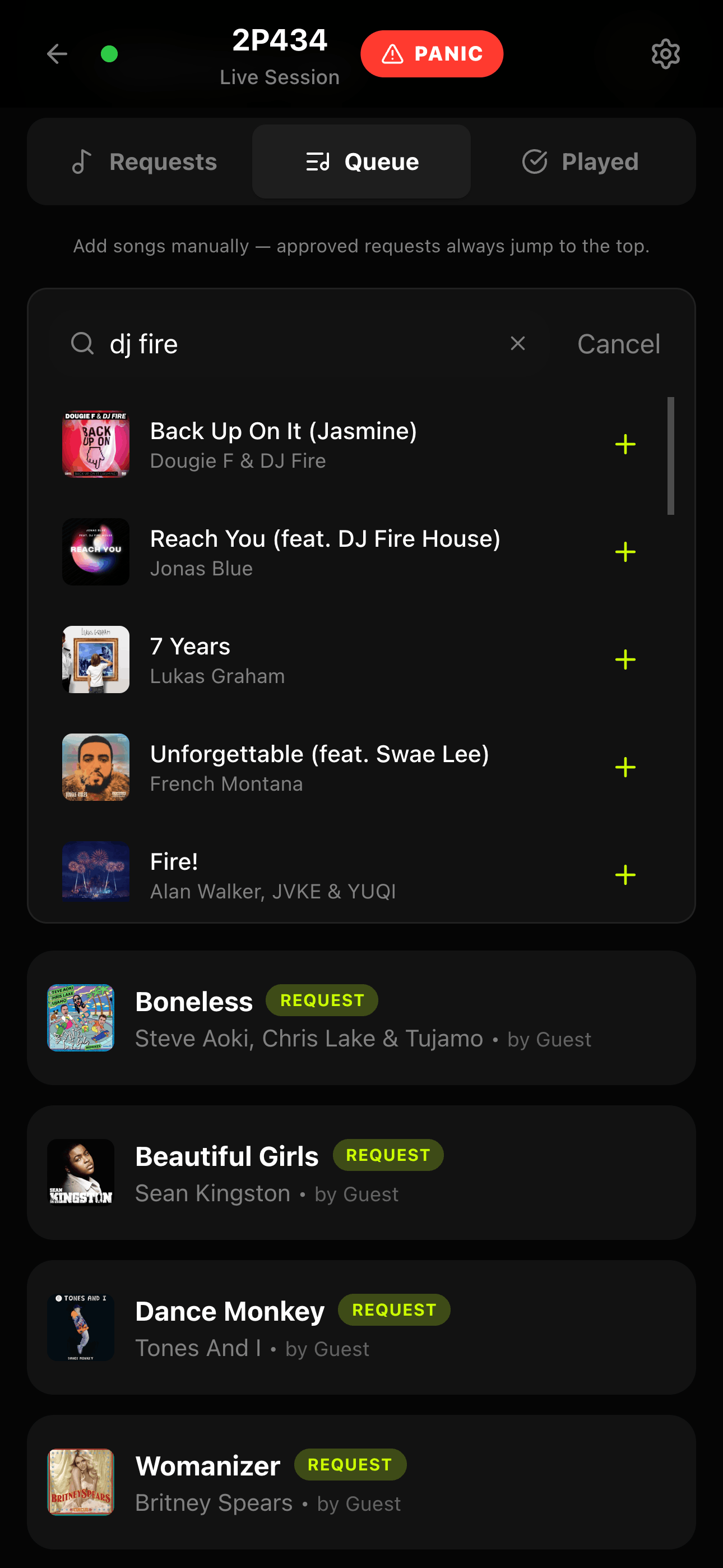Search interface for DJs