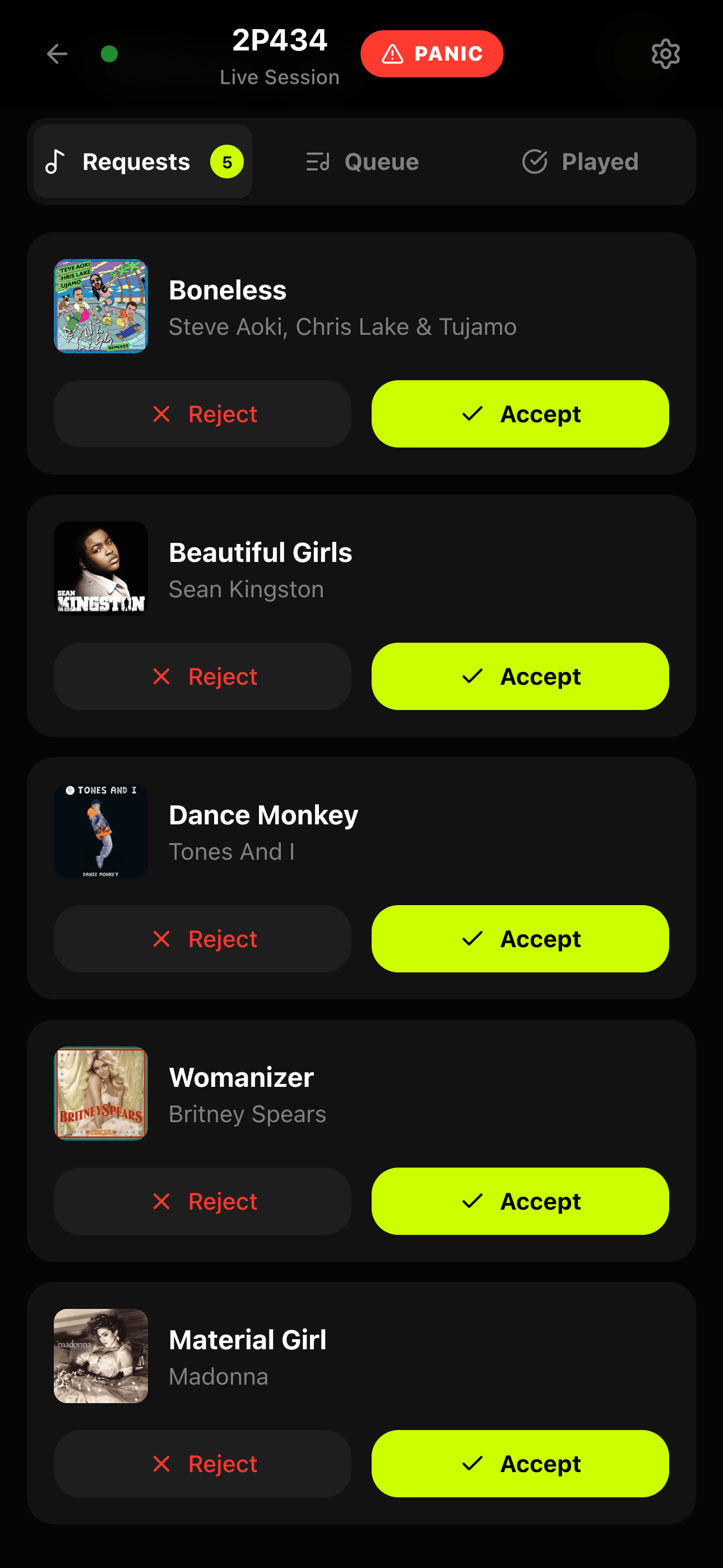 Mobile view of incoming requests