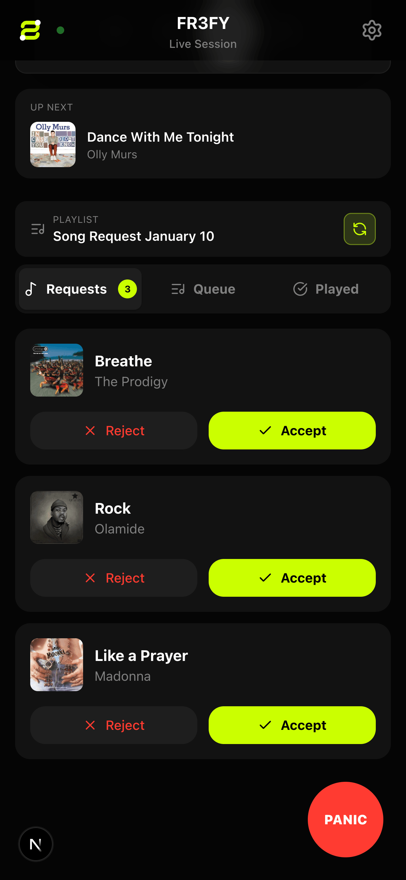 DJ dashboard requests